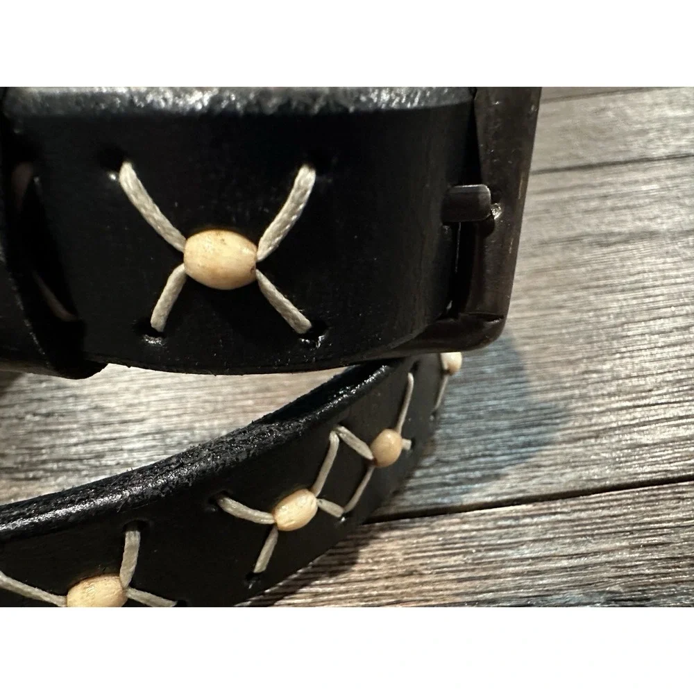 Old Navy Black Stitched Beaded Leather Belt sz 32 GUC boho‎ Western Cowgirl